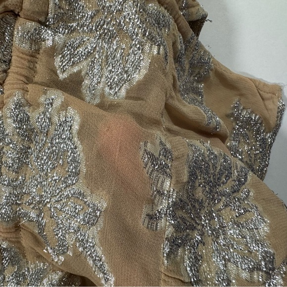 IRO Sheer V Neck Peplum Blouse Long Sleeve Beige Silver - Picture 8 of 8